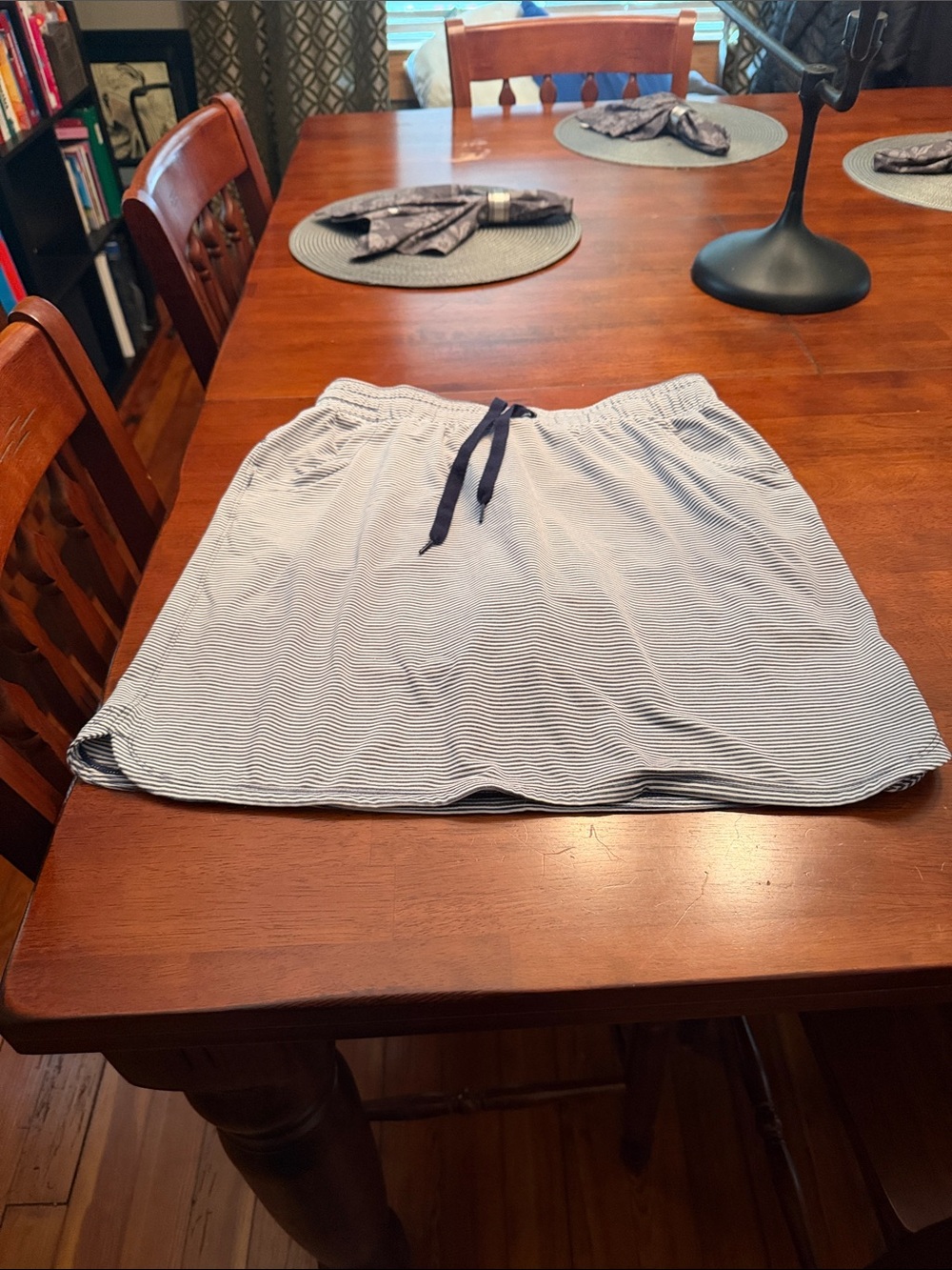 Duluth Trading Co. Women's Striped Drawstring Skort in Navy and White